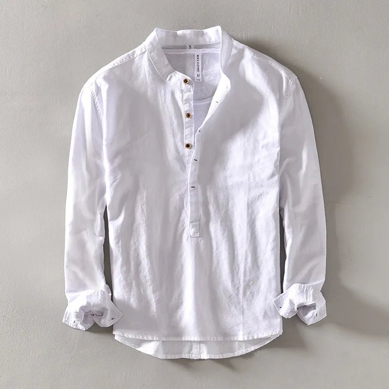 Arturo Linen Mandarin Shirt - Prestiqlo