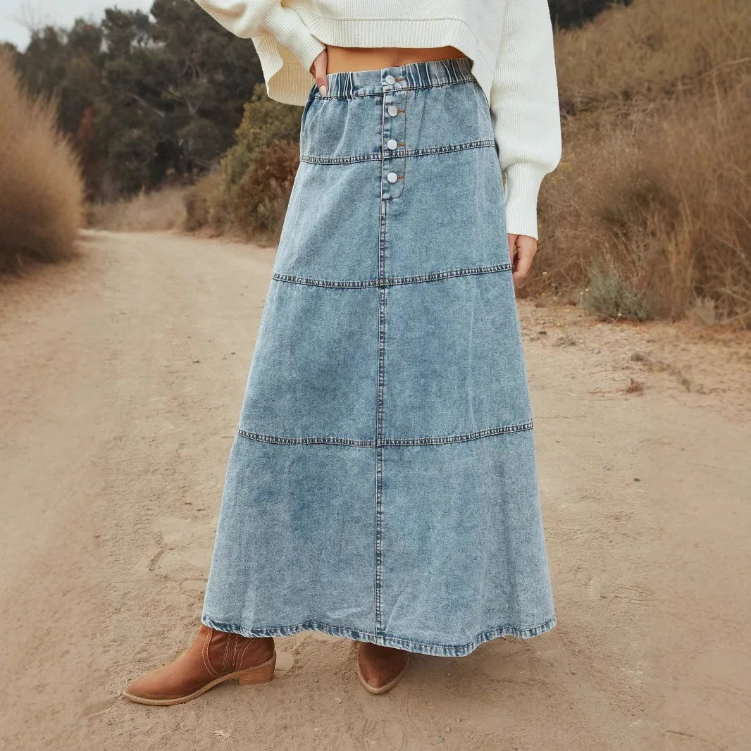 Boho Maxi Denim Skirt - Prestiqlo