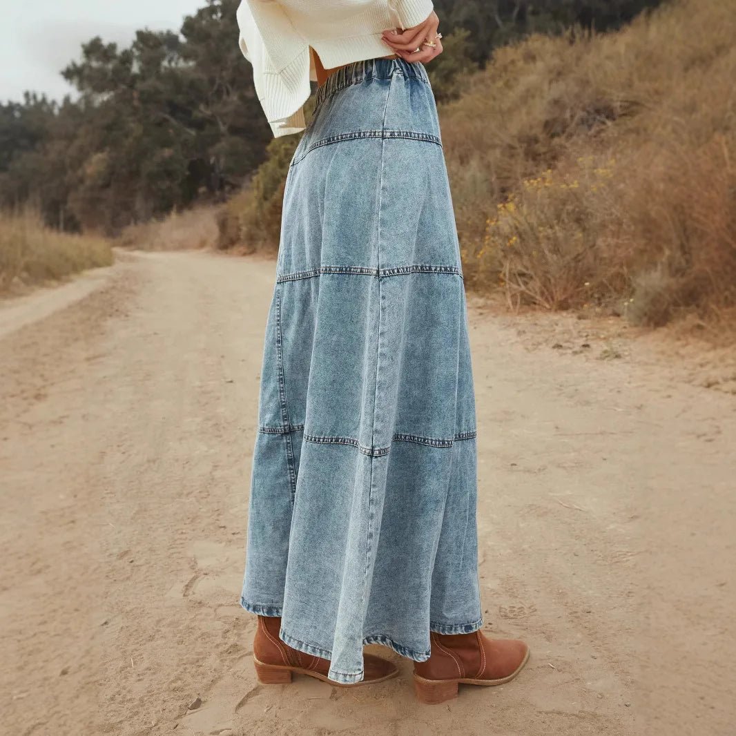 Boho Maxi Denim Skirt - Prestiqlo