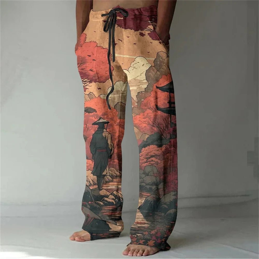 Japanese Printed Art Linen Sweatpants - Prestiqlo