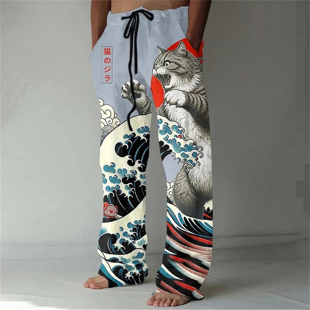 Japanese Printed Art Linen Sweatpants - Prestiqlo