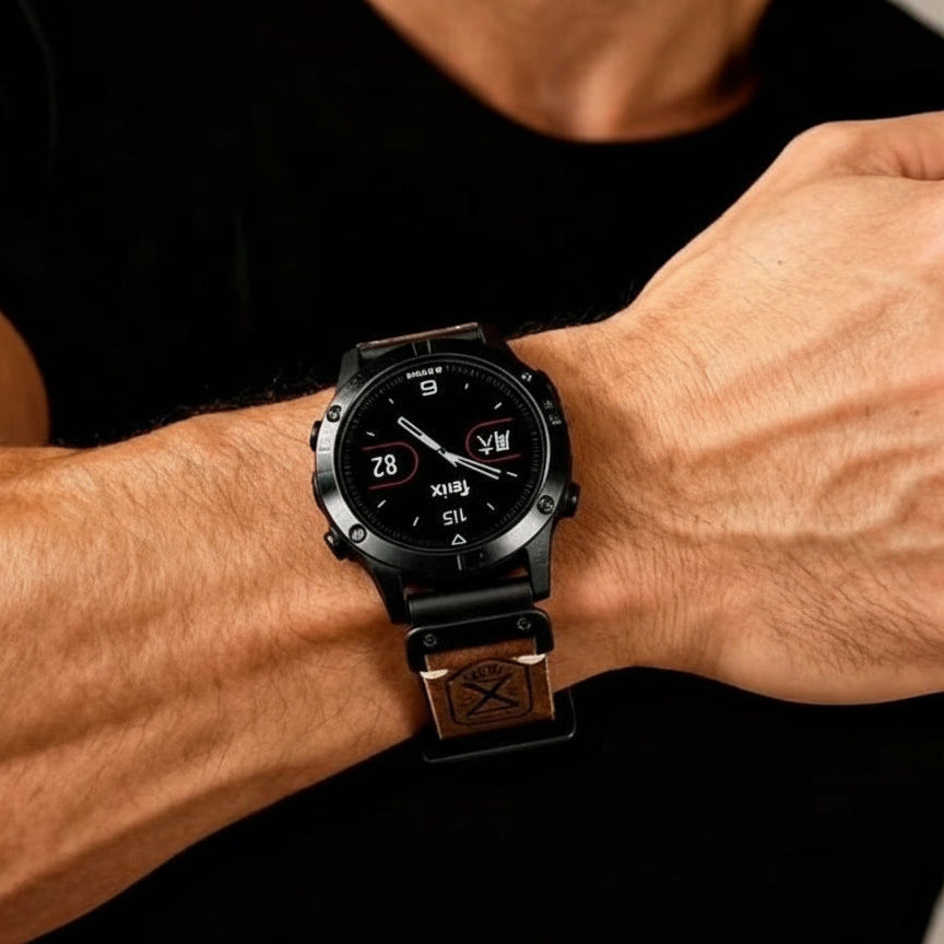 Vintage Leather QuickFit Strap For Garmin--Lengthened Size