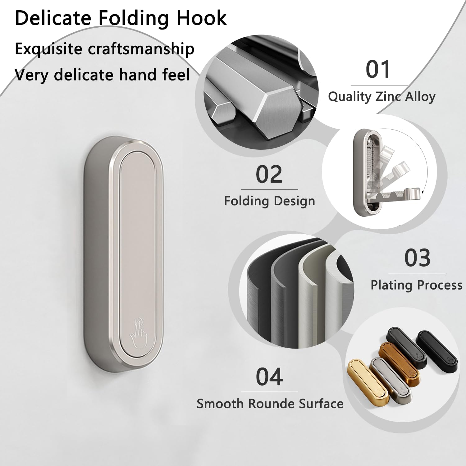 4PCS Folding Coat Hook, Heavy Duty Wall Hooks Made of Zinc Alloy, Foldable Gold Wall Hooks for Hanging Coats, Scarves, Hats, Bathrobes, Keys, Bags (Gold)