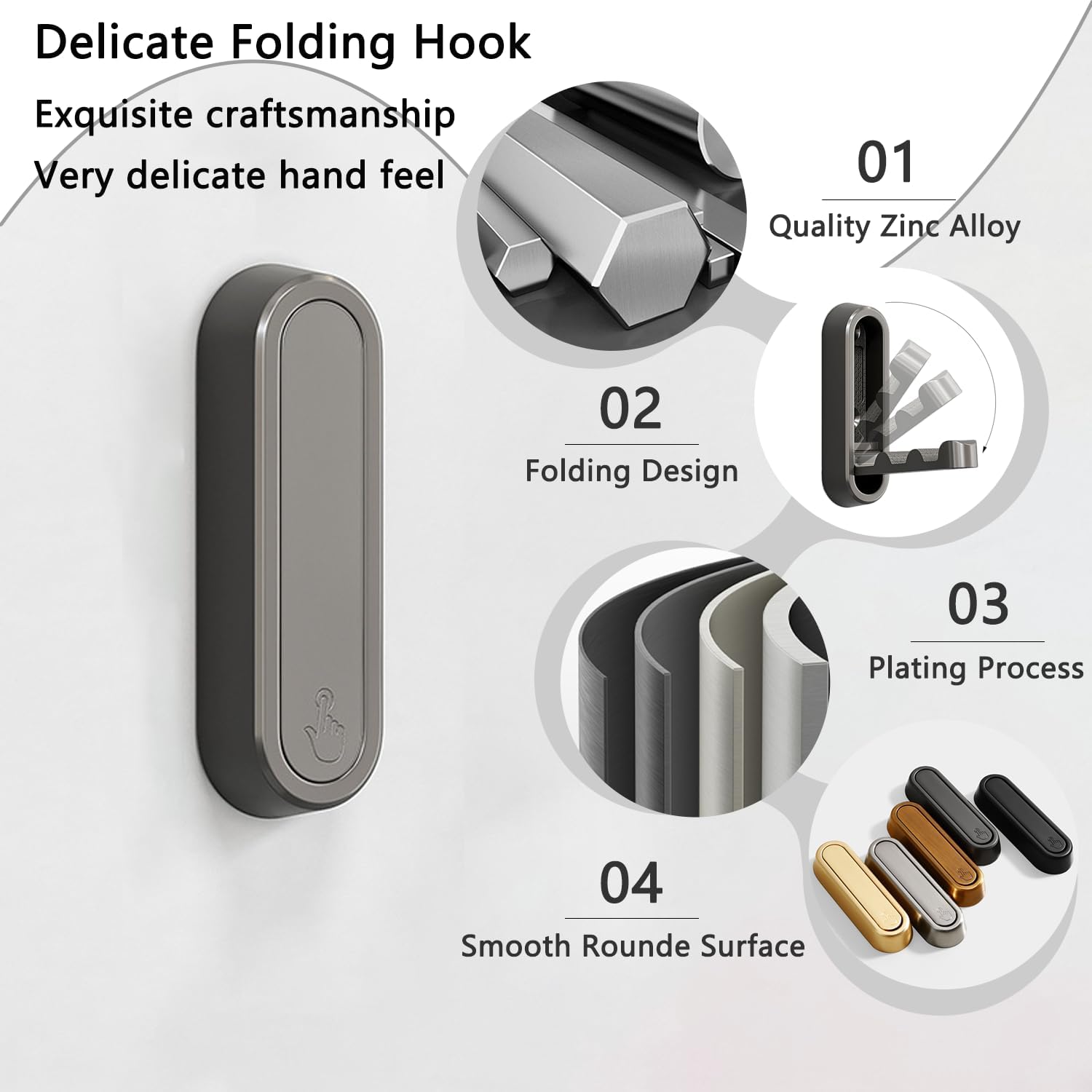 4PCS Folding Coat Hook, Heavy Duty Wall Hooks Made of Zinc Alloy, Foldable Gold Wall Hooks for Hanging Coats, Scarves, Hats, Bathrobes, Keys, Bags (Gold)