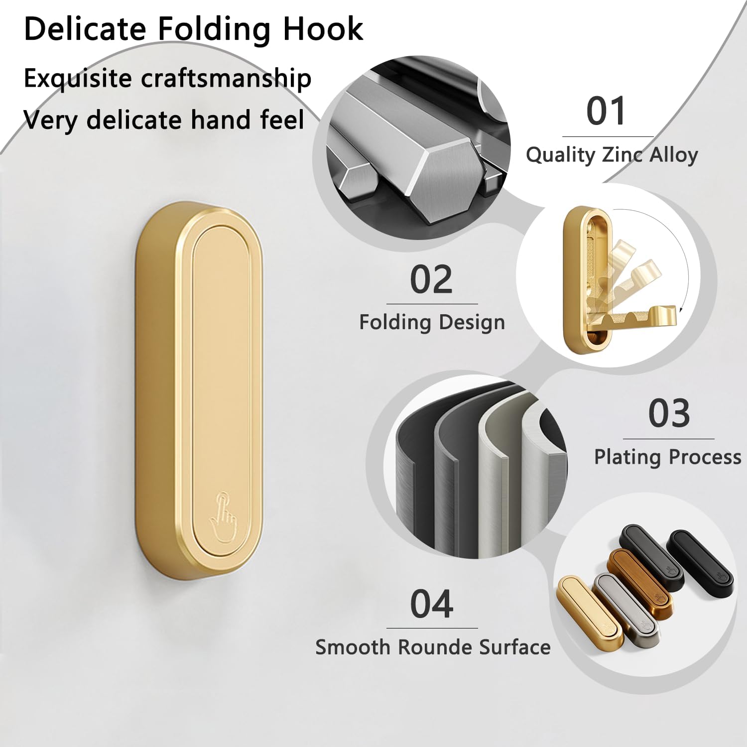 4PCS Folding Coat Hook, Heavy Duty Wall Hooks Made of Zinc Alloy, Foldable Gold Wall Hooks for Hanging Coats, Scarves, Hats, Bathrobes, Keys, Bags (Gold)
