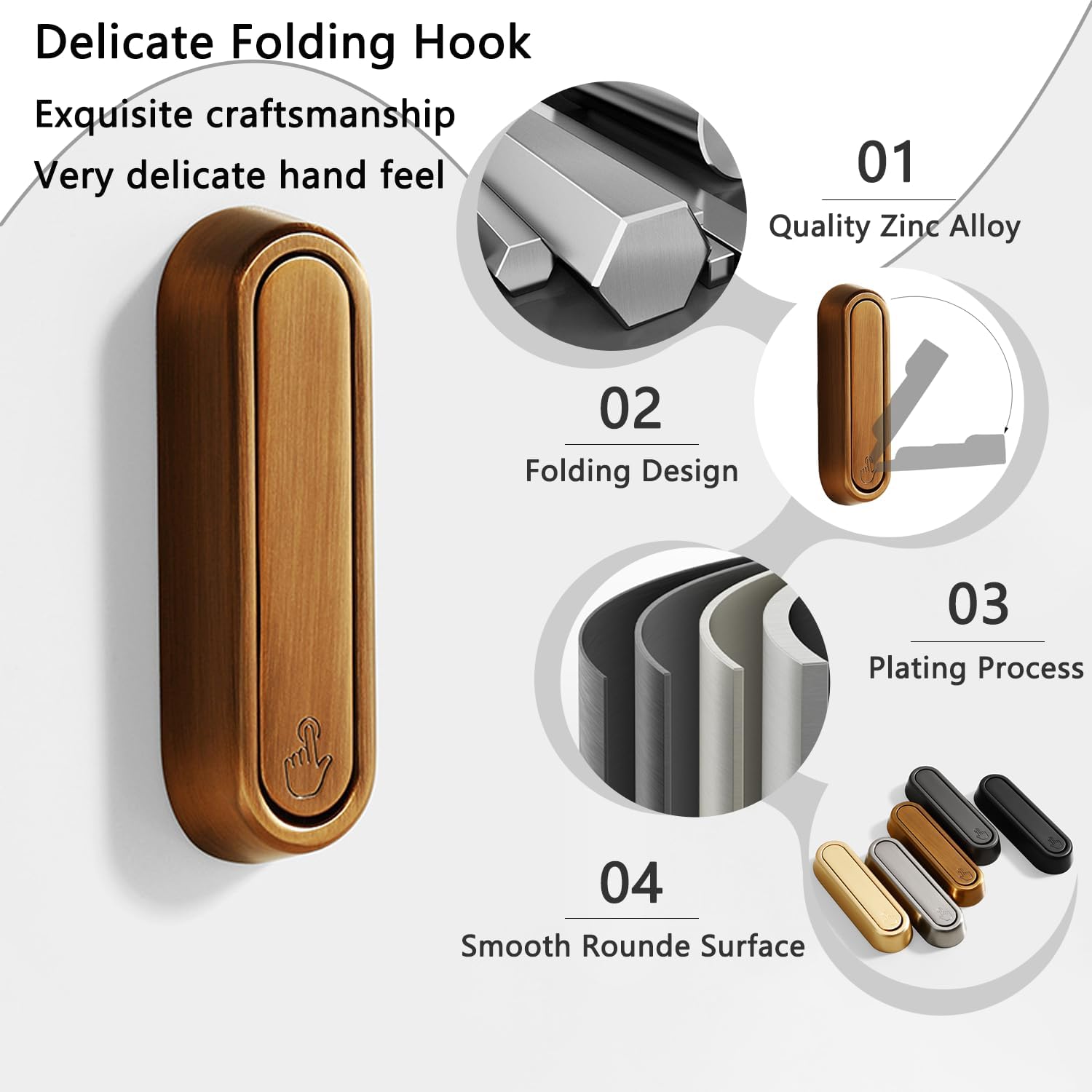 4PCS Folding Coat Hook, Heavy Duty Wall Hooks Made of Zinc Alloy, Foldable Gold Wall Hooks for Hanging Coats, Scarves, Hats, Bathrobes, Keys, Bags (Gold)