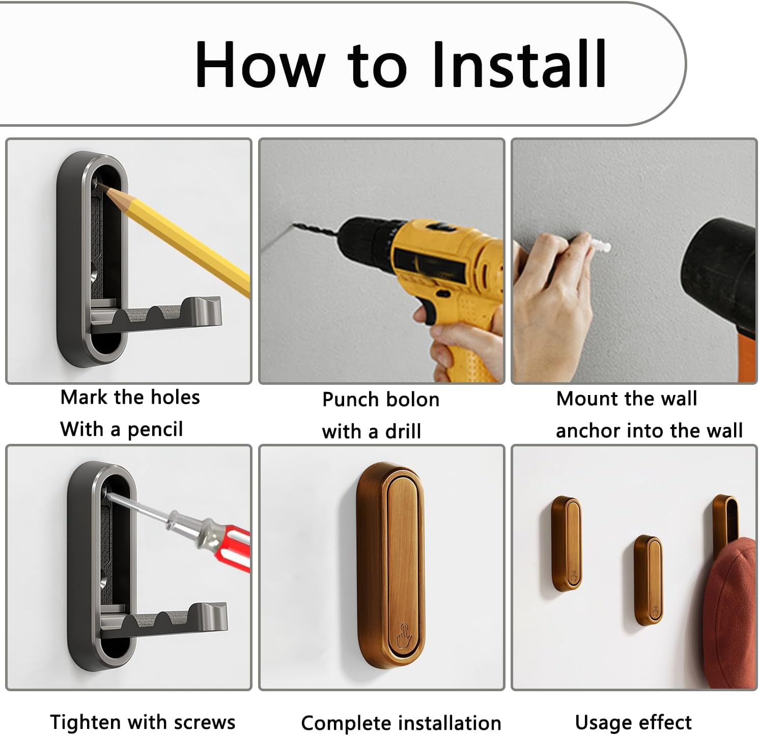 4PCS Folding Coat Hook, Heavy Duty Wall Hooks Made of Zinc Alloy, Foldable Gold Wall Hooks for Hanging Coats, Scarves, Hats, Bathrobes, Keys, Bags (Gold)