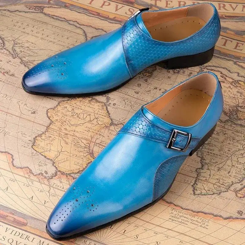 Elegant Men's Blue & Black Loafers | Breathable Handmade Leather Dress Shoes - Prestiqlo