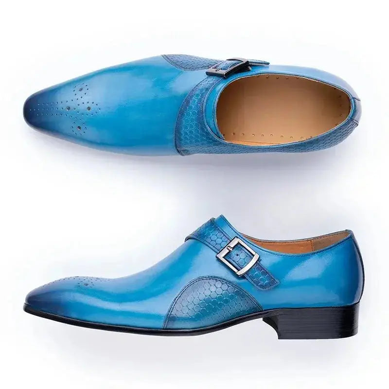 Elegant Men's Blue & Black Loafers | Breathable Handmade Leather Dress Shoes - Prestiqlo