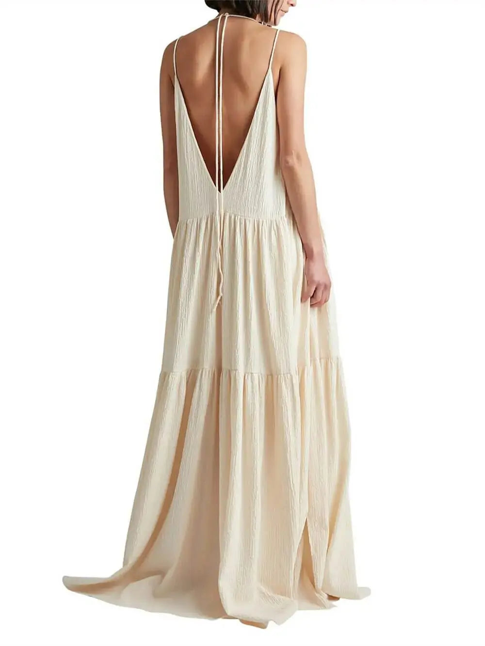 Elegant Resort Deep V - Neckline Strappy Maxi Dress - Prestiqlo