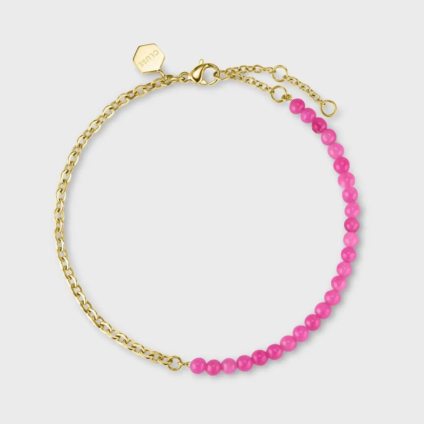 Essentielle Anklet with Mixed Chain and Pink Beads, Gold Color - Prestiqlo