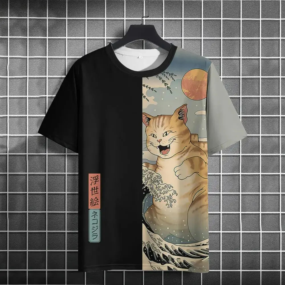 Japanese Samurai Cat 3D Print T-Shirt | Casual Fashion Tee for Men and Women Prestiqlo