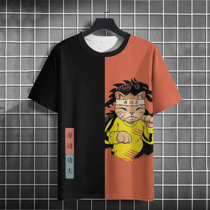 Japanese Samurai Cat 3D Print T-Shirt | Casual Fashion Tee for Men and Women Prestiqlo