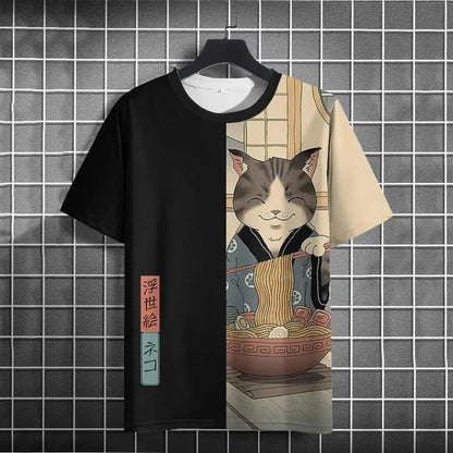 Japanese Samurai Cat 3D Print T-Shirt | Casual Fashion Tee for Men and Women Prestiqlo