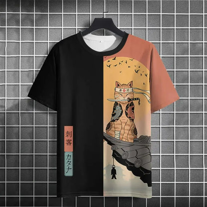 Japanese Samurai Cat 3D Print T-Shirt | Casual Fashion Tee for Men and Women Prestiqlo