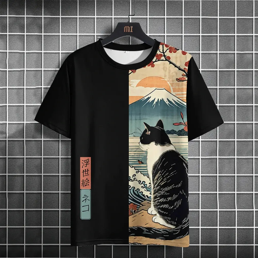 Japanese Samurai Cat 3D Print T-Shirt | Casual Fashion Tee for Men and Women Prestiqlo