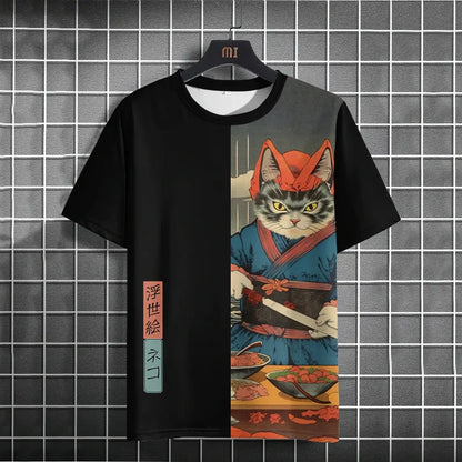 Japanese Samurai Cat 3D Print T-Shirt | Casual Fashion Tee for Men and Women Prestiqlo