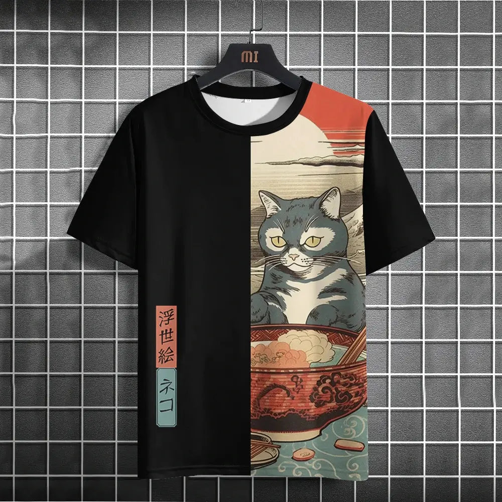 Japanese Samurai Cat 3D Print T-Shirt | Casual Fashion Tee for Men and Women Prestiqlo