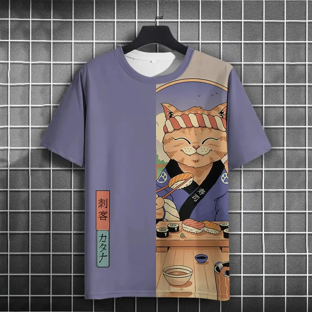 Japanese Samurai Cat 3D Print T-Shirt | Casual Fashion Tee for Men and Women Prestiqlo