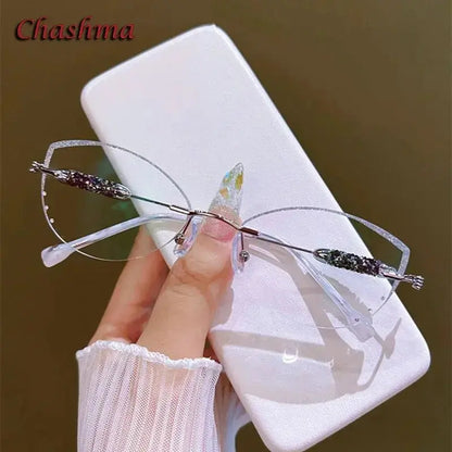 Luxury Women's Titanium Frame Eyeglasses with Transparent Glitter Lenses - Prestiqlo