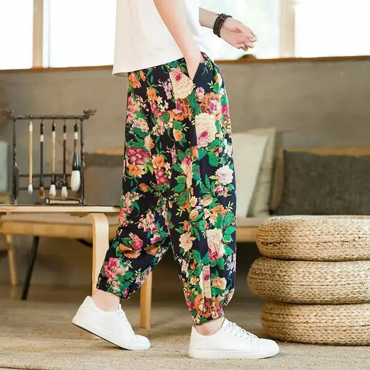 Men's Floral Print Harem Pants - Prestiqlo