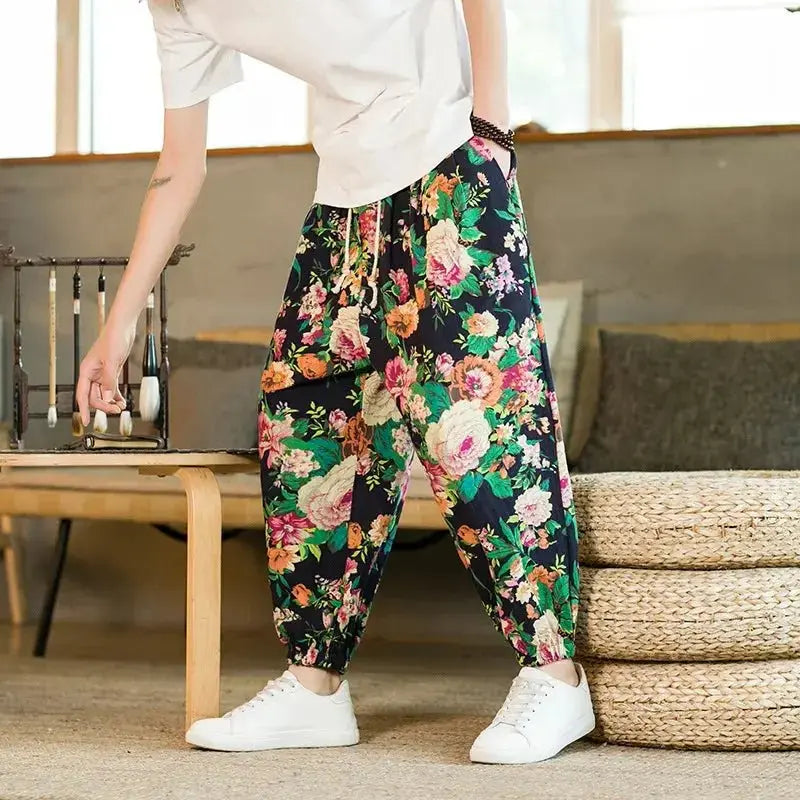 Men's Floral Print Harem Pants - Prestiqlo