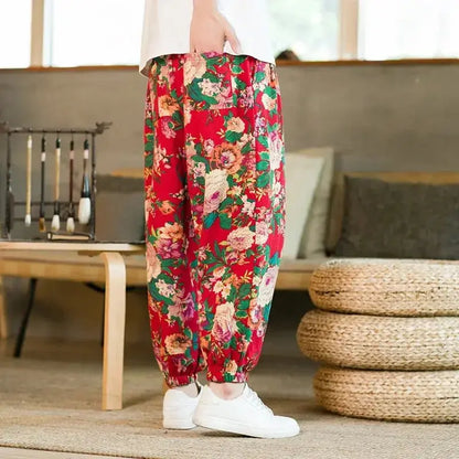 Men's Floral Print Harem Pants - Prestiqlo