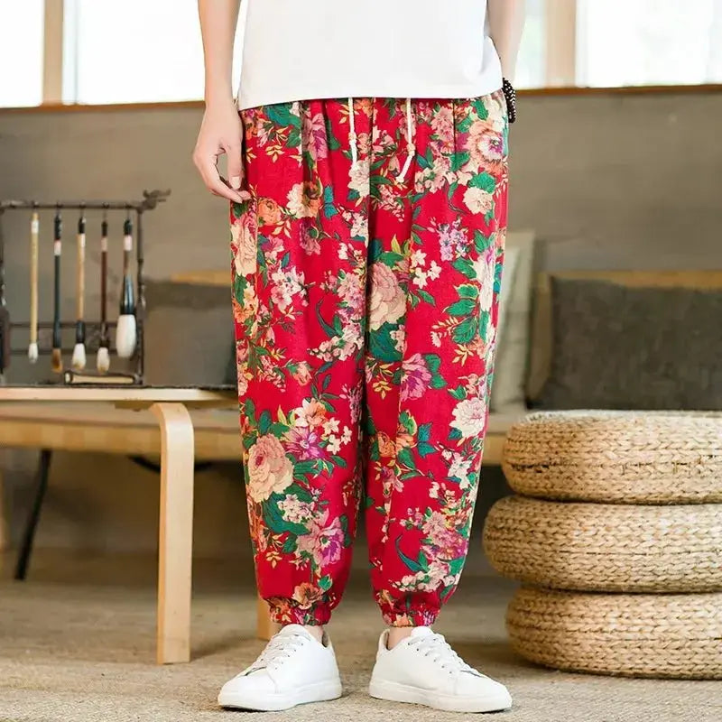 Men's Floral Print Harem Pants - Prestiqlo