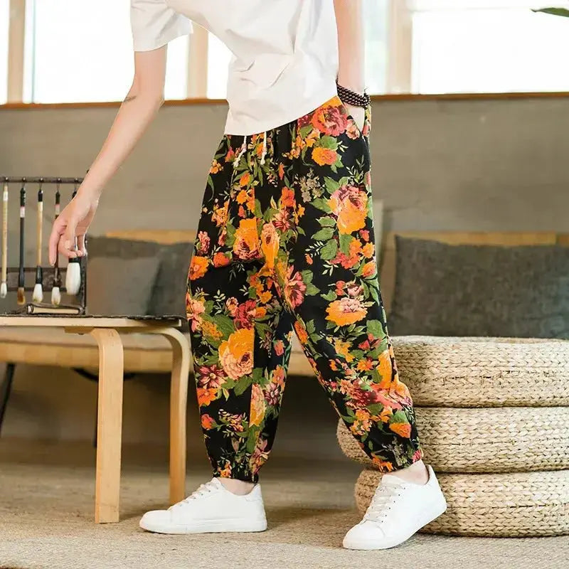 Men's Floral Print Harem Pants - Prestiqlo