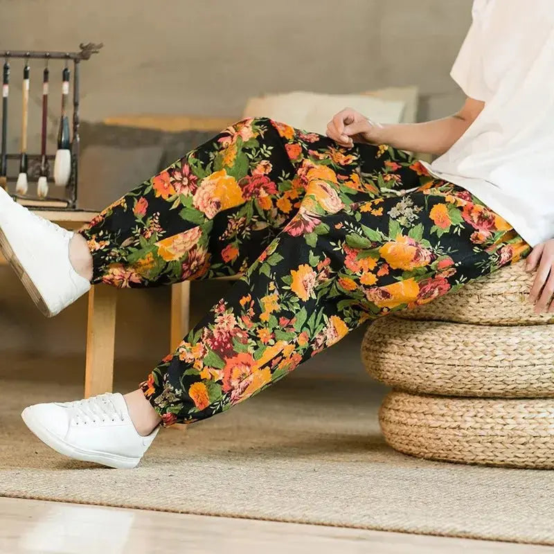 Men's Floral Print Harem Pants - Prestiqlo