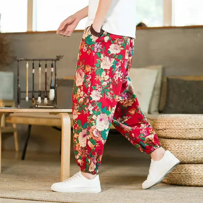 Men's Floral Print Harem Pants - Prestiqlo