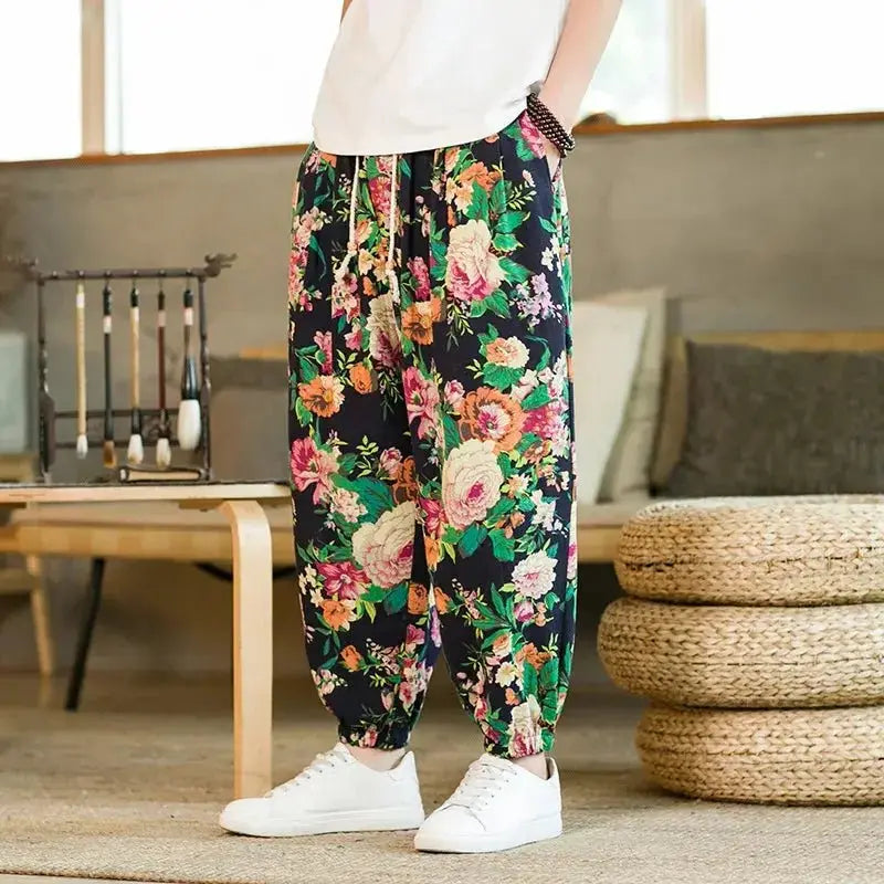 Men's Floral Print Harem Pants - Prestiqlo