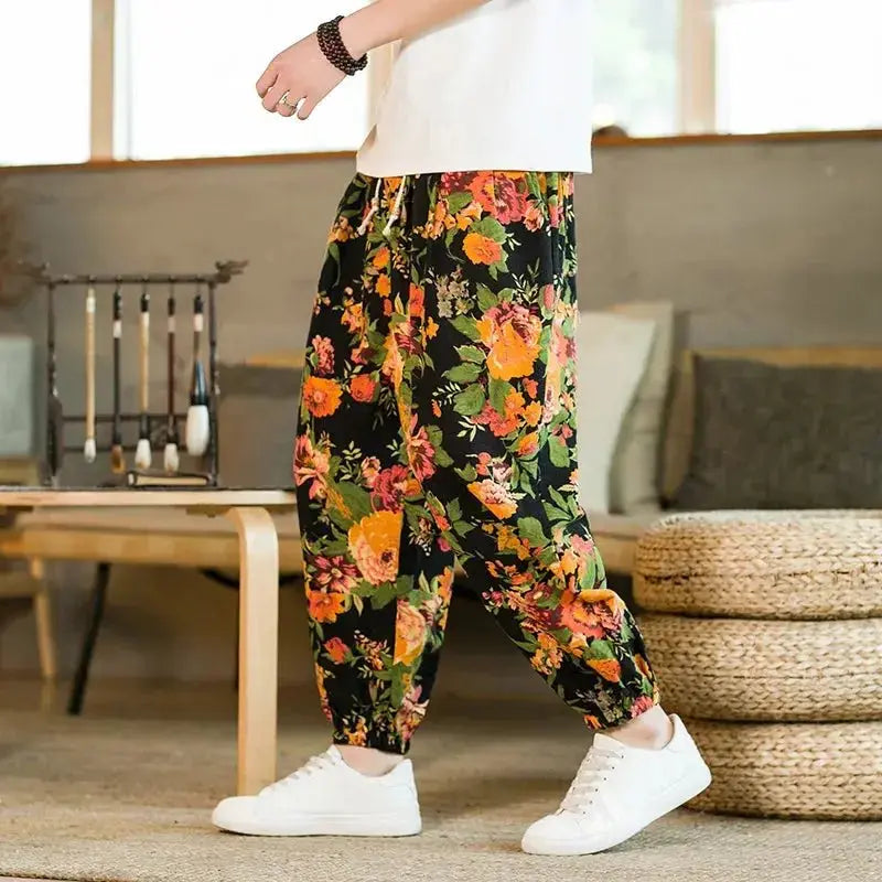 Men's Floral Print Harem Pants - Prestiqlo