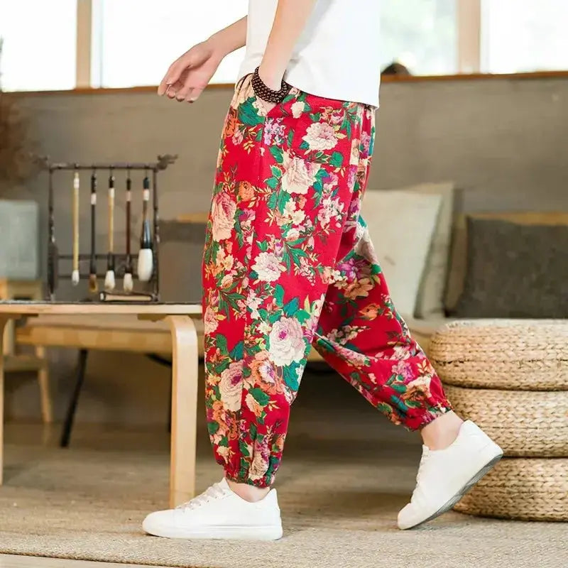 Men's Floral Print Harem Pants - Prestiqlo