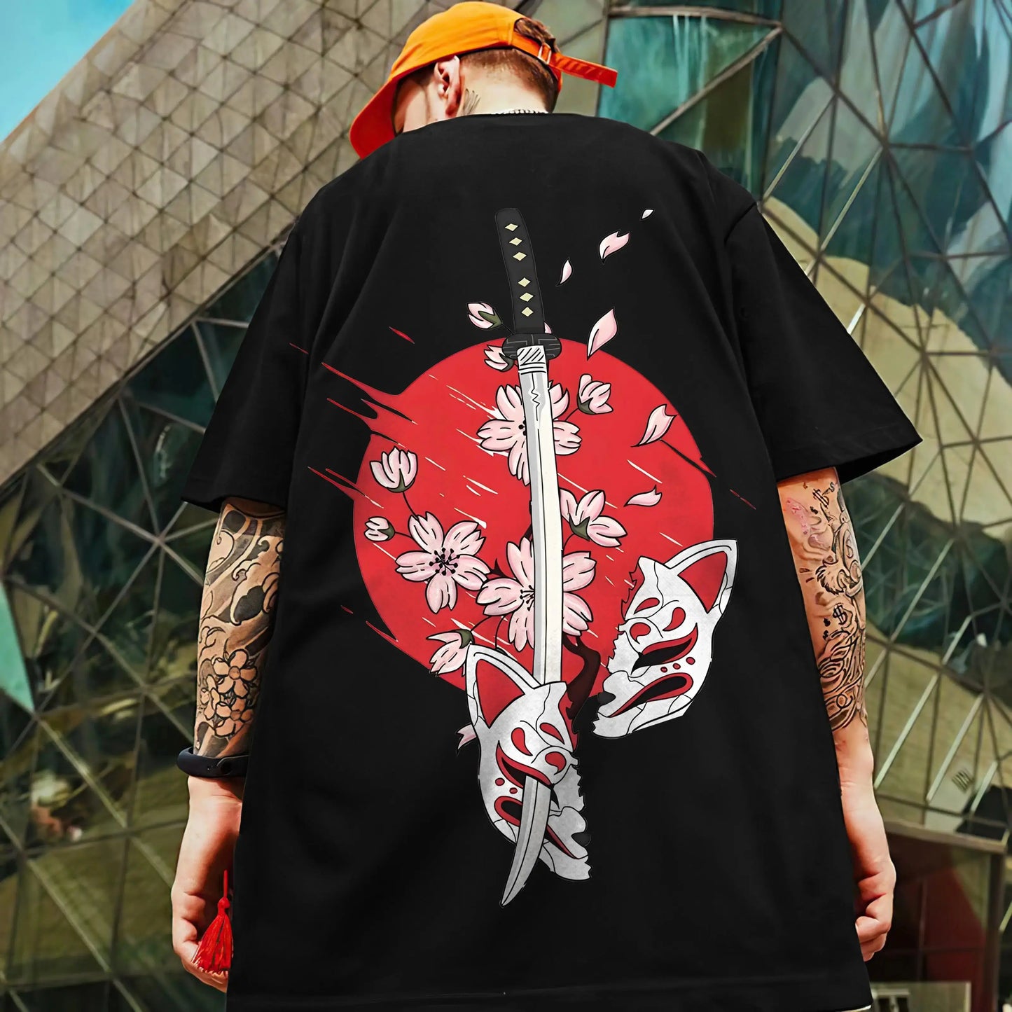 Men's Retro 3D Samurai Sword Print T-Shirt | Loose Fit Harajuku Style Short Sleeve Tee Prestiqlo