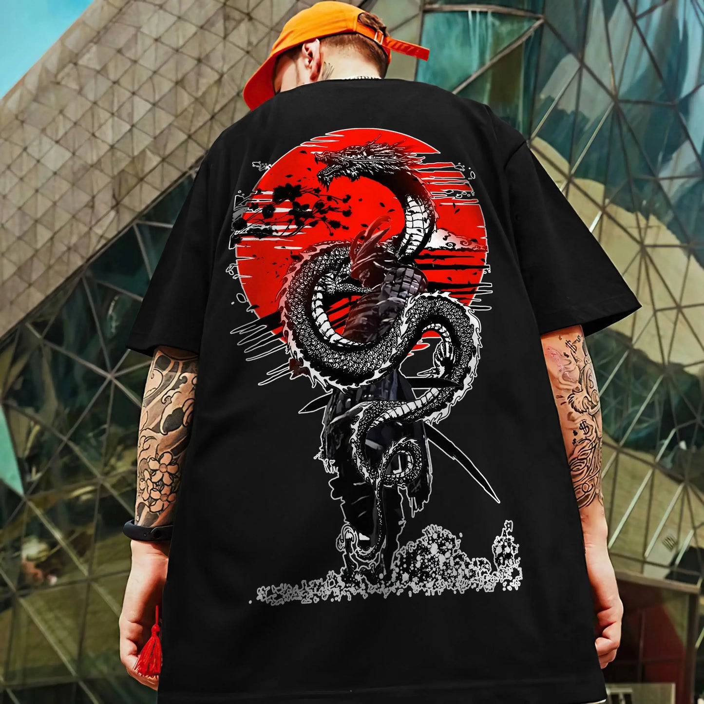 Men's Retro 3D Samurai Sword Print T-Shirt | Loose Fit Harajuku Style Short Sleeve Tee Prestiqlo