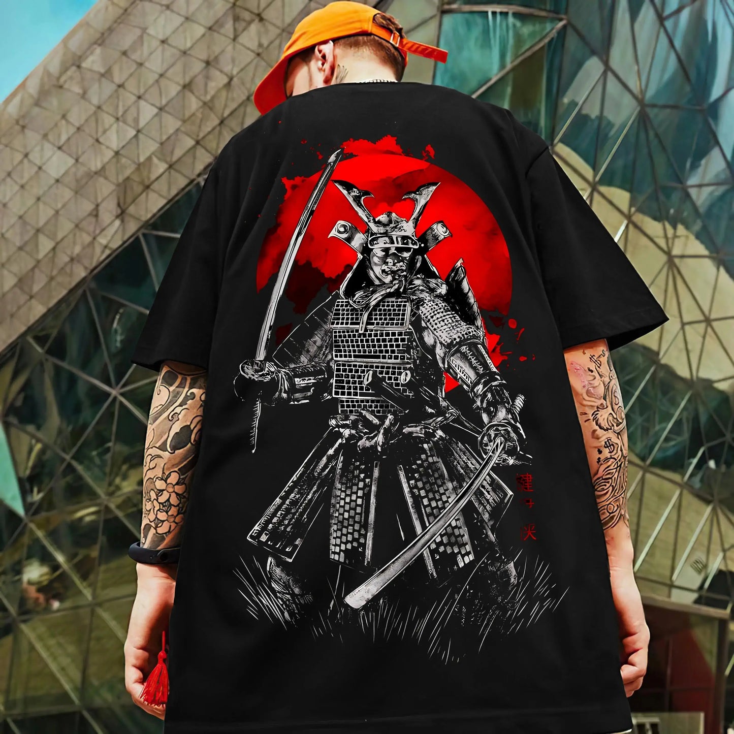 Men's Retro 3D Samurai Sword Print T-Shirt | Loose Fit Harajuku Style Short Sleeve Tee - Prestiqlo