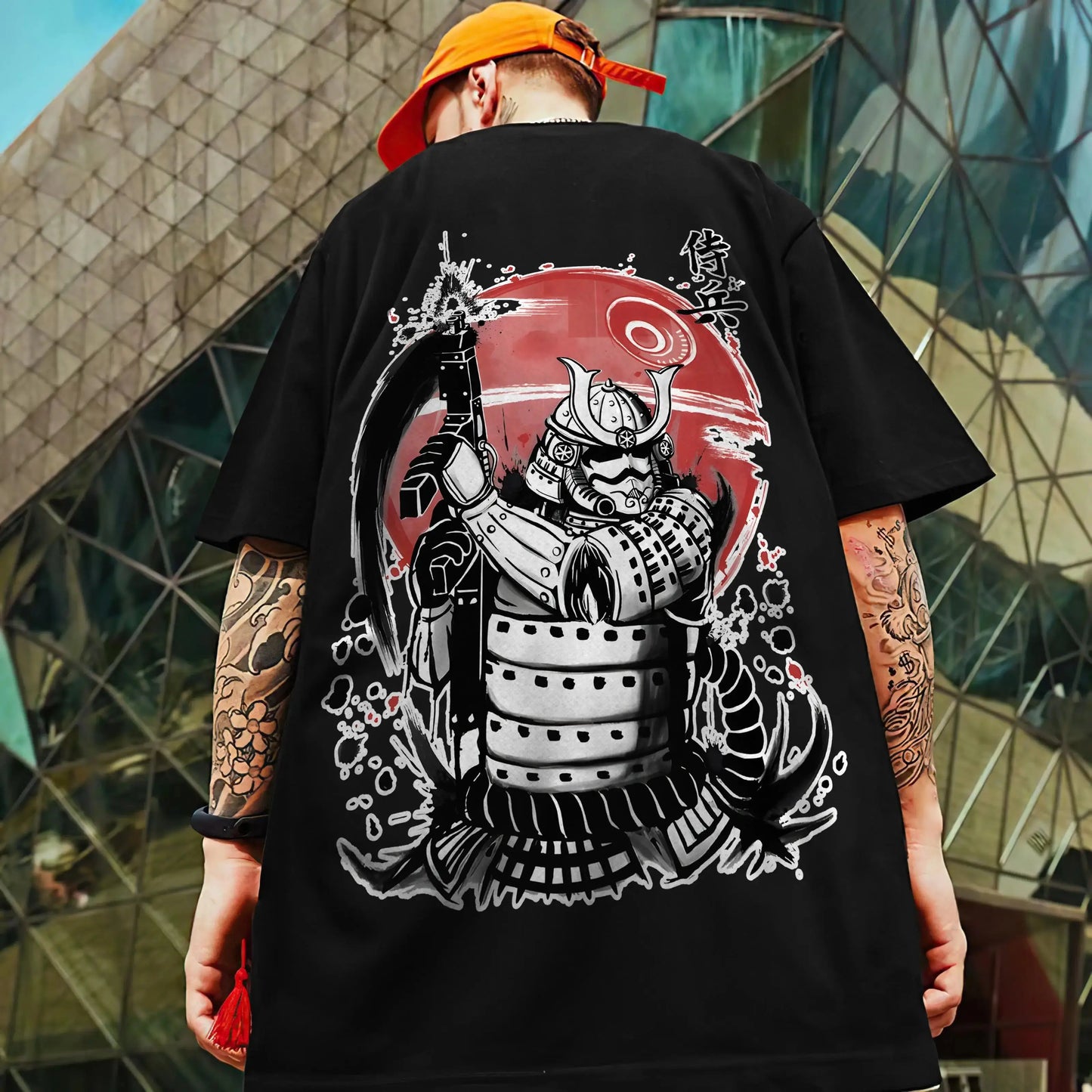 Men's Retro 3D Samurai Sword Print T-Shirt | Loose Fit Harajuku Style Short Sleeve Tee - Prestiqlo