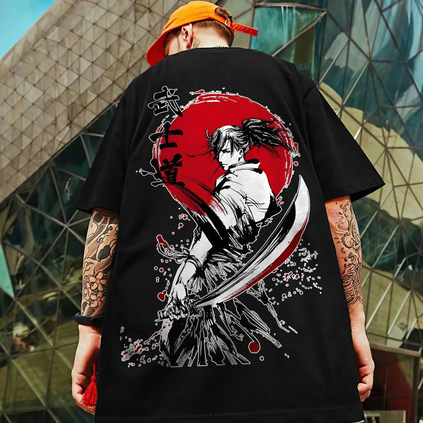 Men's Retro 3D Samurai Sword Print T-Shirt | Loose Fit Harajuku Style Short Sleeve Tee - Prestiqlo