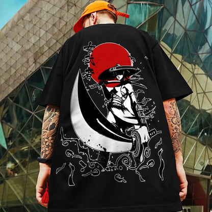 Men's Retro 3D Samurai Sword Print T-Shirt | Loose Fit Harajuku Style Short Sleeve Tee - Prestiqlo