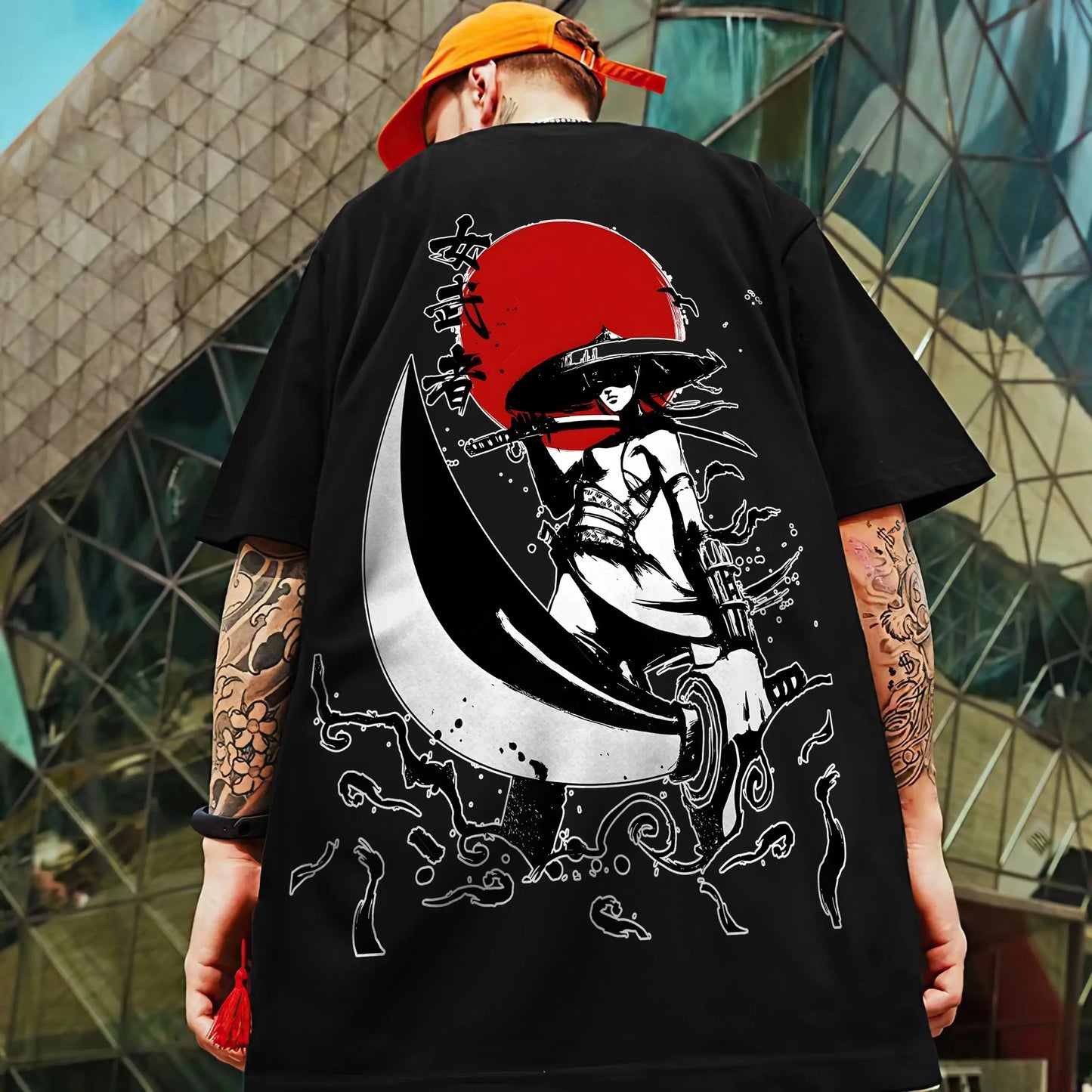 Men's Retro 3D Samurai Sword Print T-Shirt | Loose Fit Harajuku Style Short Sleeve Tee Prestiqlo