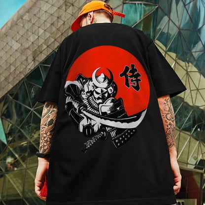 Men's Retro 3D Samurai Sword Print T-Shirt | Loose Fit Harajuku Style Short Sleeve Tee - Prestiqlo