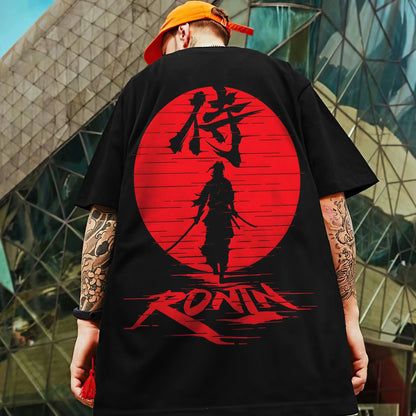 Men's Retro 3D Samurai Sword Print T-Shirt | Loose Fit Harajuku Style Short Sleeve Tee - Prestiqlo