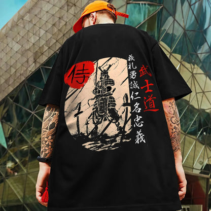 Men's Retro 3D Samurai Sword Print T-Shirt | Loose Fit Harajuku Style Short Sleeve Tee - Prestiqlo