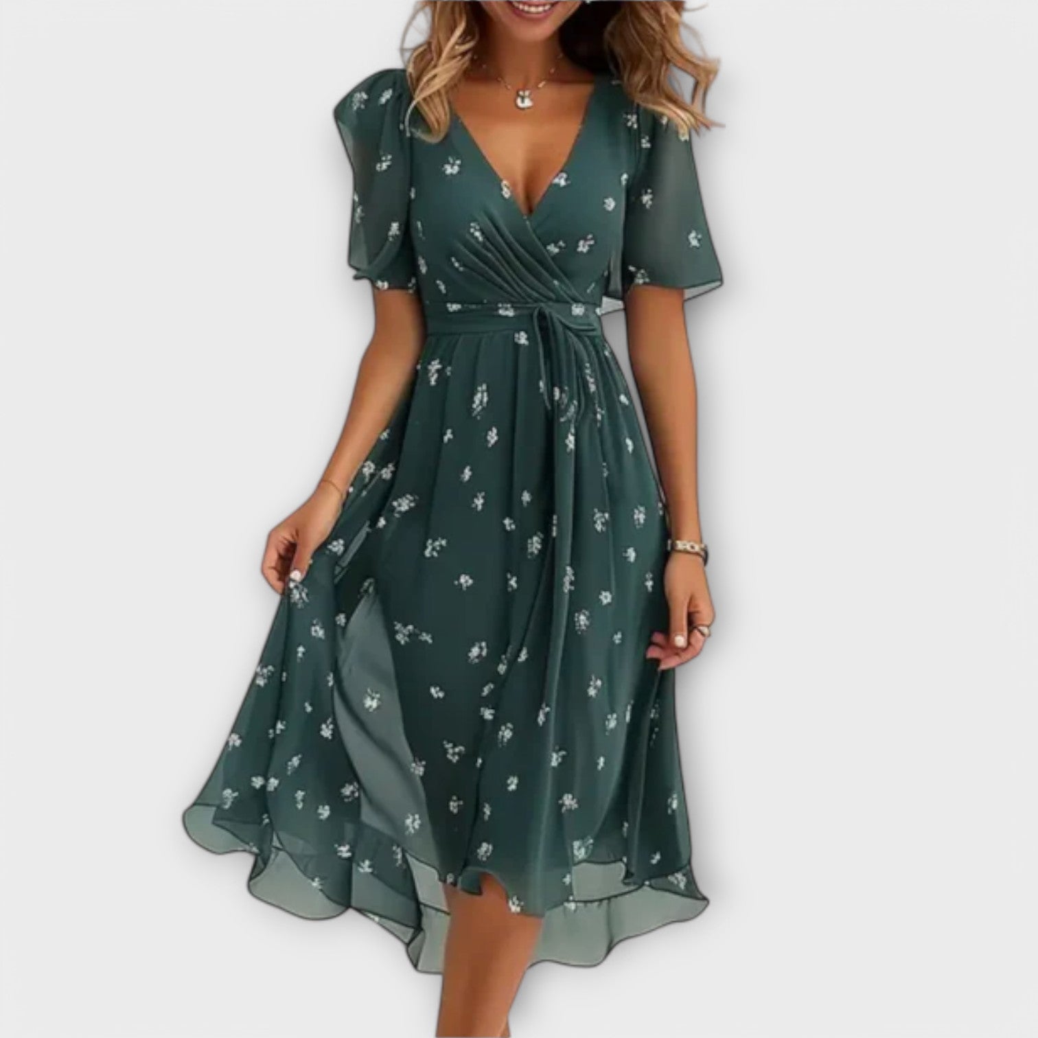 Annegret – Women's Dress with V - Neck - Prestiqlo