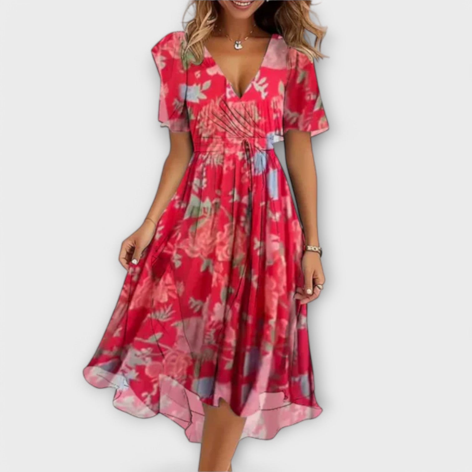 Annegret – Women's Dress with V - Neck - Prestiqlo