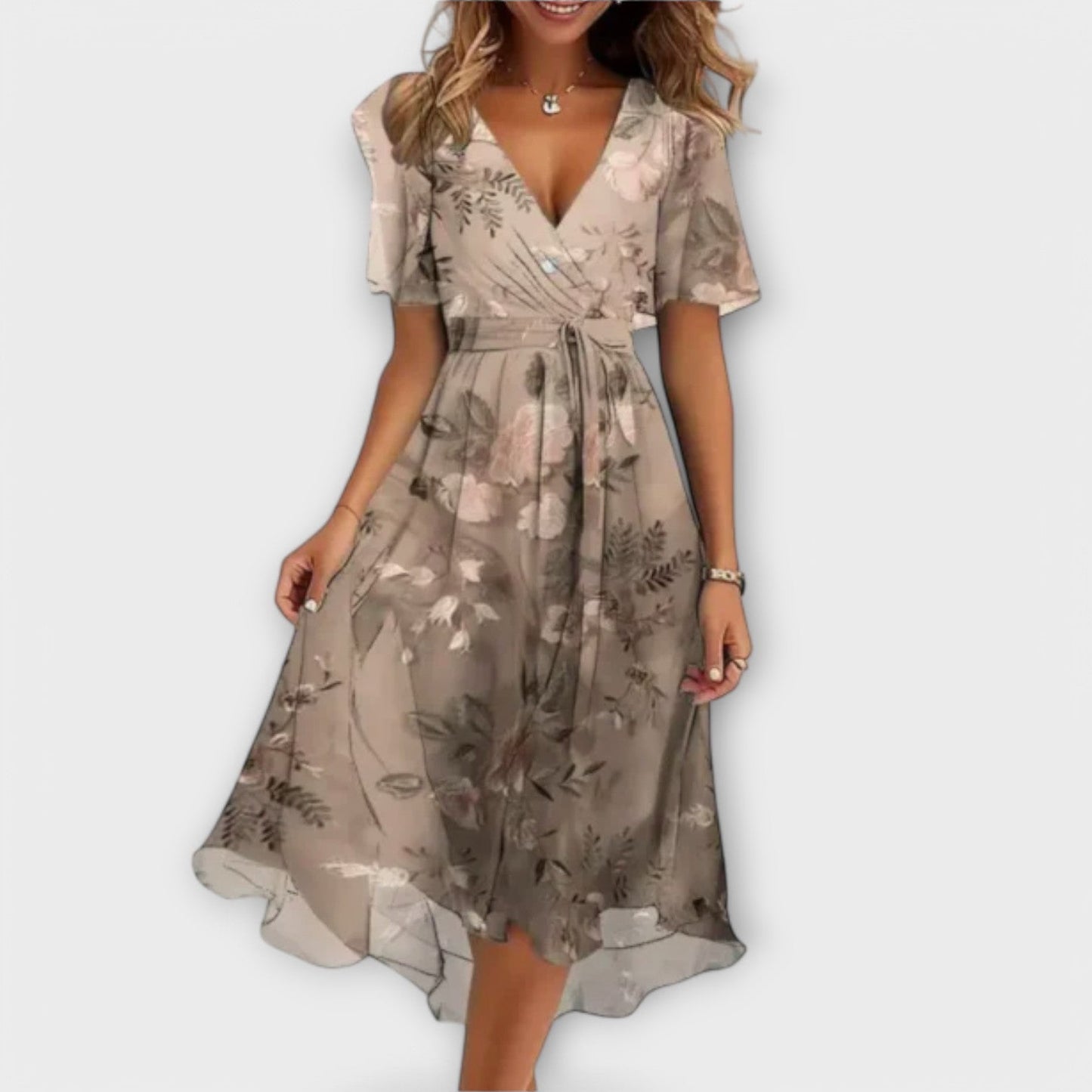 Annegret – Women's Dress with V - Neck - Prestiqlo
