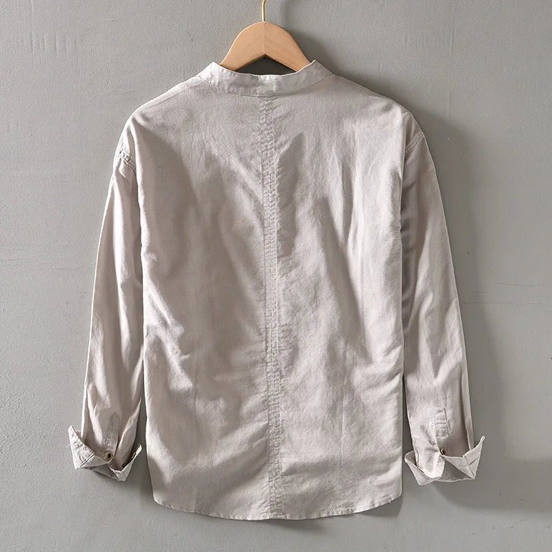 Arturo Linen Mandarin Shirt - Prestiqlo