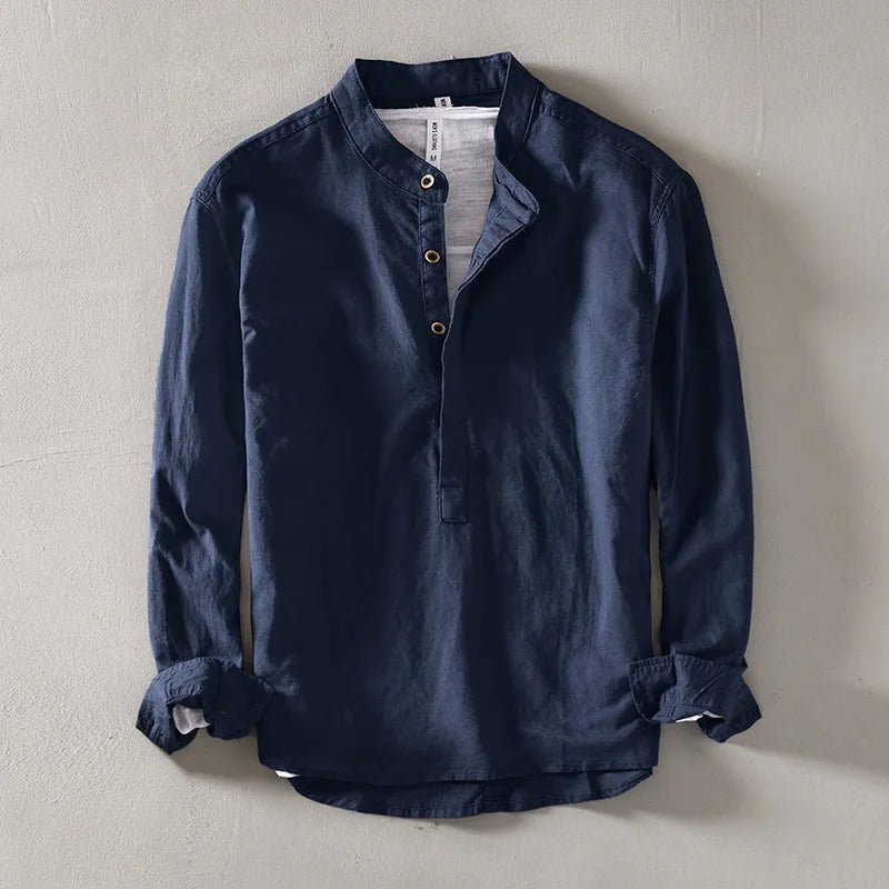 Arturo Linen Mandarin Shirt - Prestiqlo