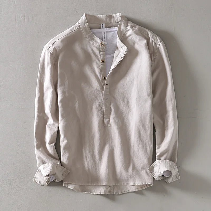 Arturo Linen Mandarin Shirt - Prestiqlo